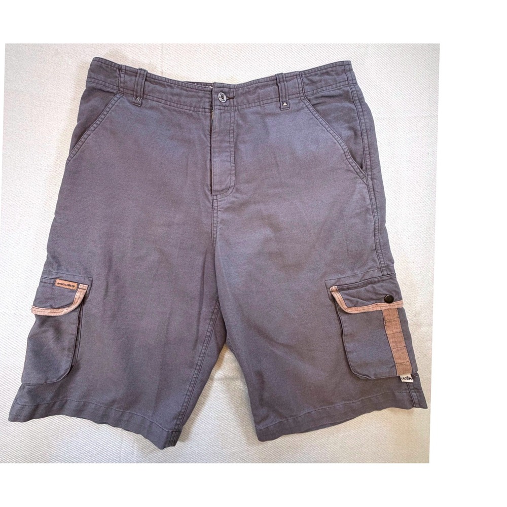 Planet Earth Mens Cargo Shorts Size 34 Gray Canvas Utility Multi Pocket Y2K